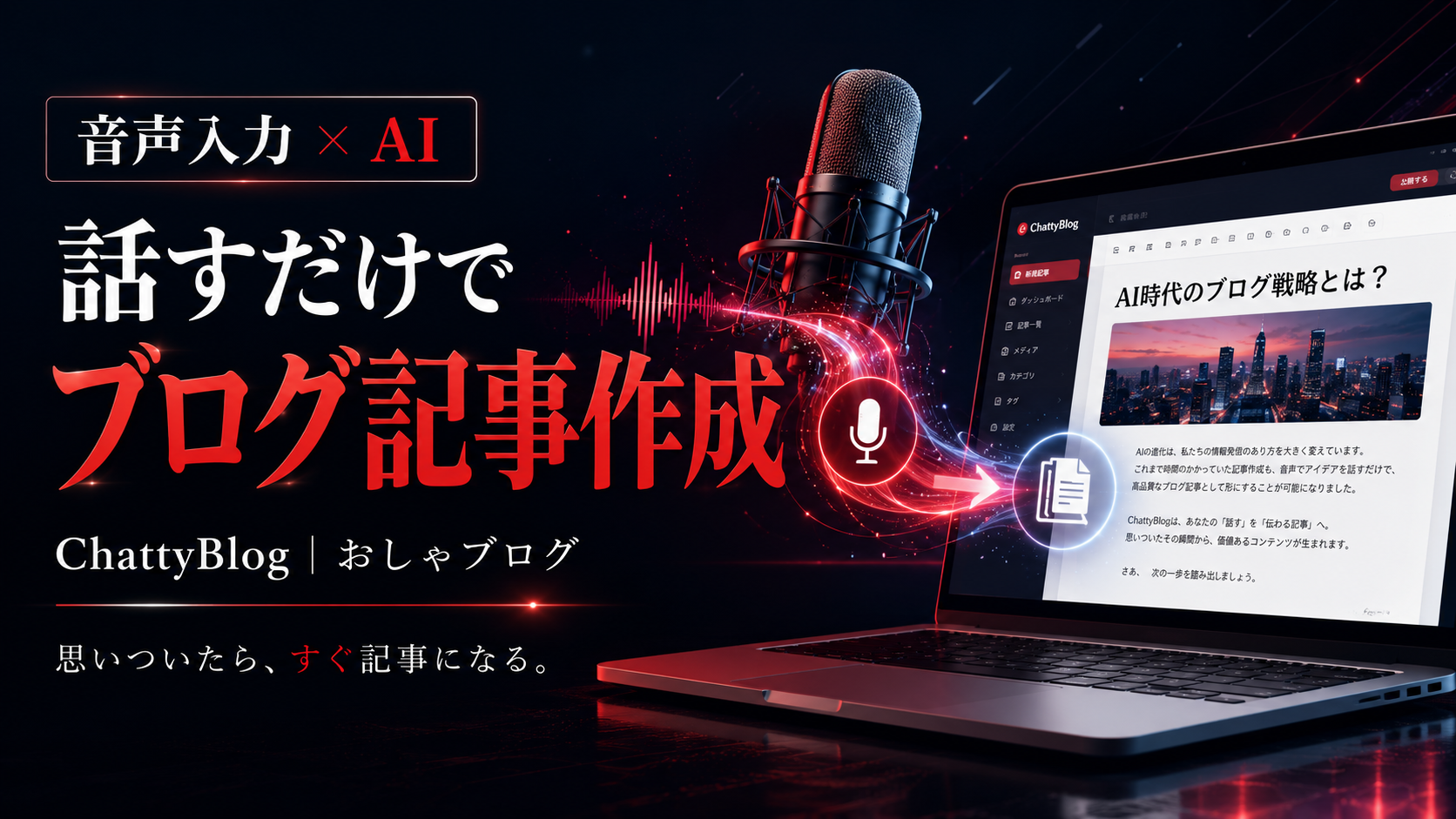 音声入力とAIでブログ記事を作成するChattyBlogのヒーローイメージ